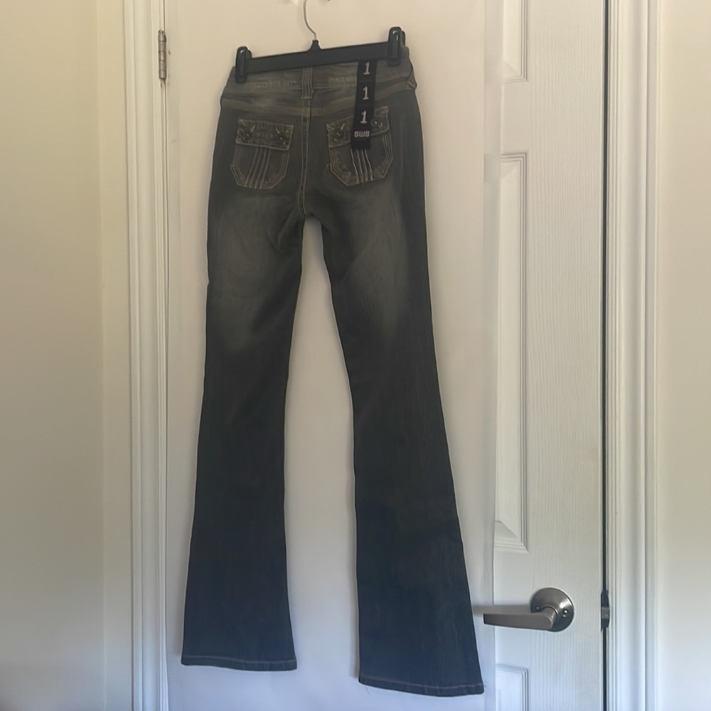 Low Rise Boot Cut Gray Washed Jeans - Picture 4 of 6